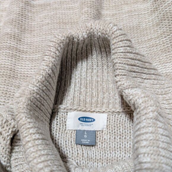 Old Navy Women's Beige White Cable Knit Turtleneck Sweater Chunky Size Large - Picture 6 of 8